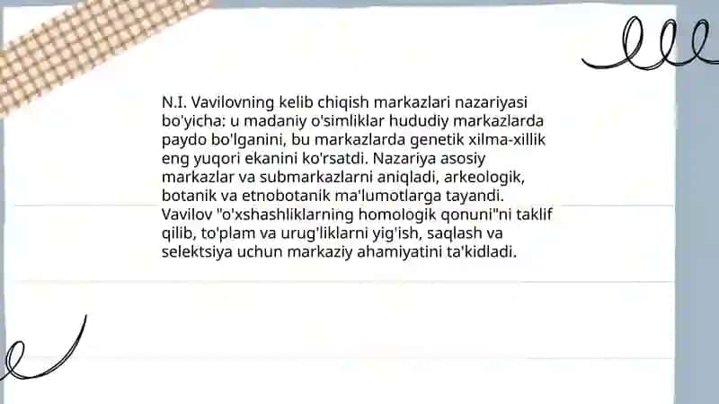 Madaniy o'simliklarning kelib chiqish markazlarini organish 4