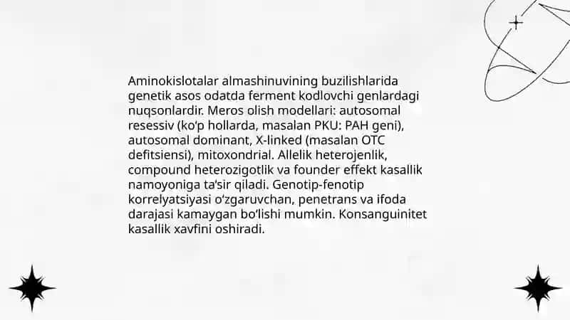 Aminokoslotalar almashinuvining buzilishida ferment yetishmovchiligi 4