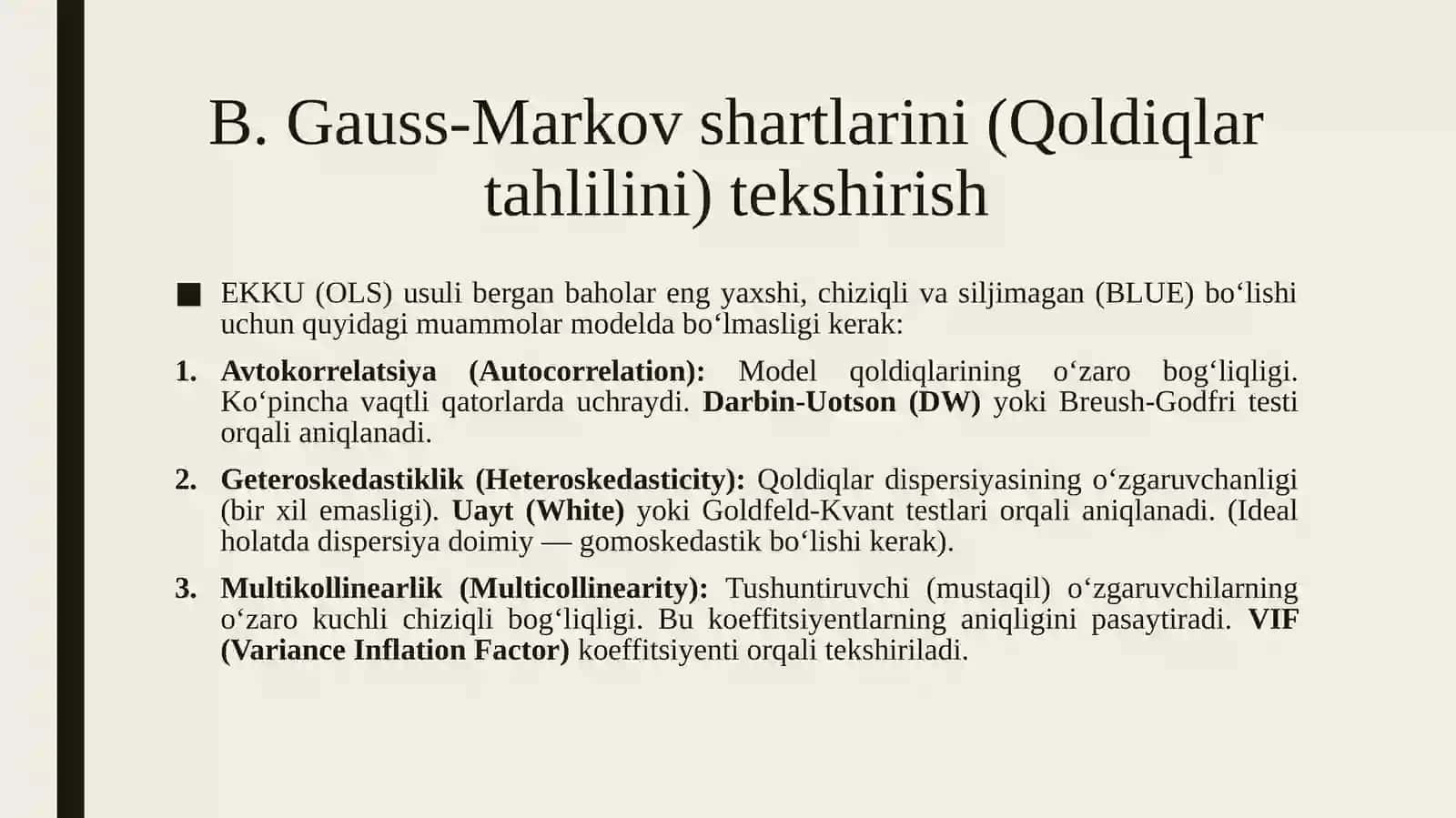 Ekonometrik modellarni baholash 4