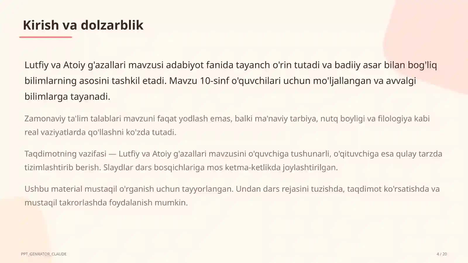 Lutfiy va Atoiy g'azallari (10-sinf) 4
