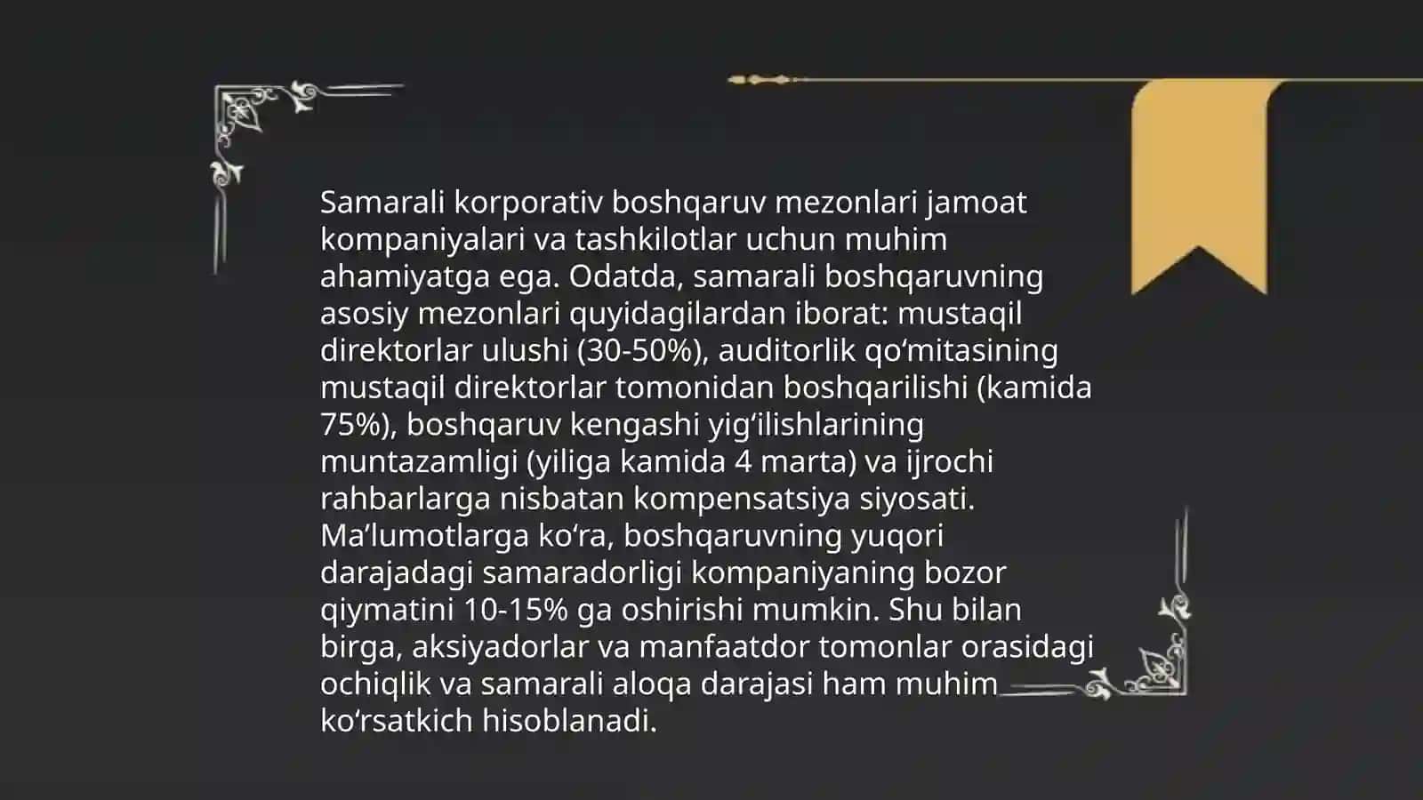 Korporativ boshqaruv samaradorligini baholash usullari 4