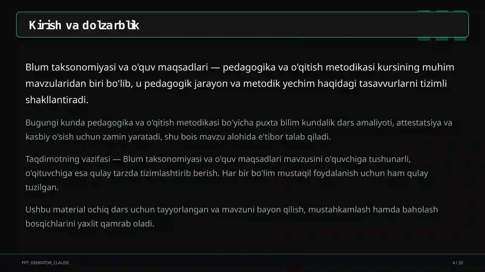 Blum taksonomiyasi va o'quv maqsadlari 4