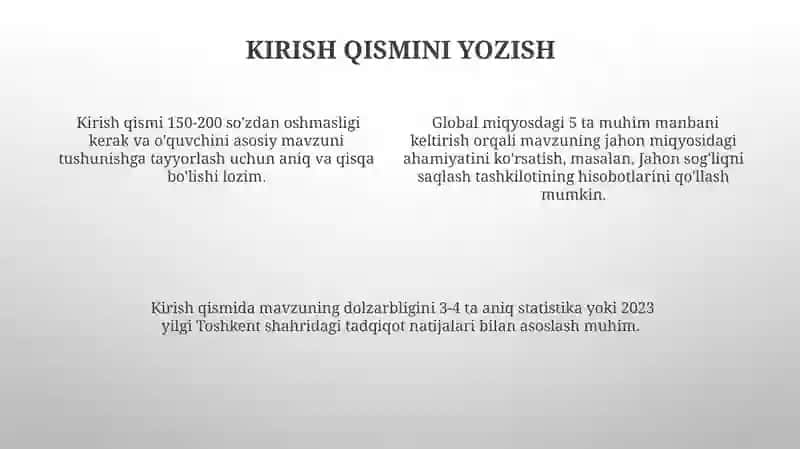 Kasbiy soha bo`yicha kichik hajmdagi maqola yozish 4