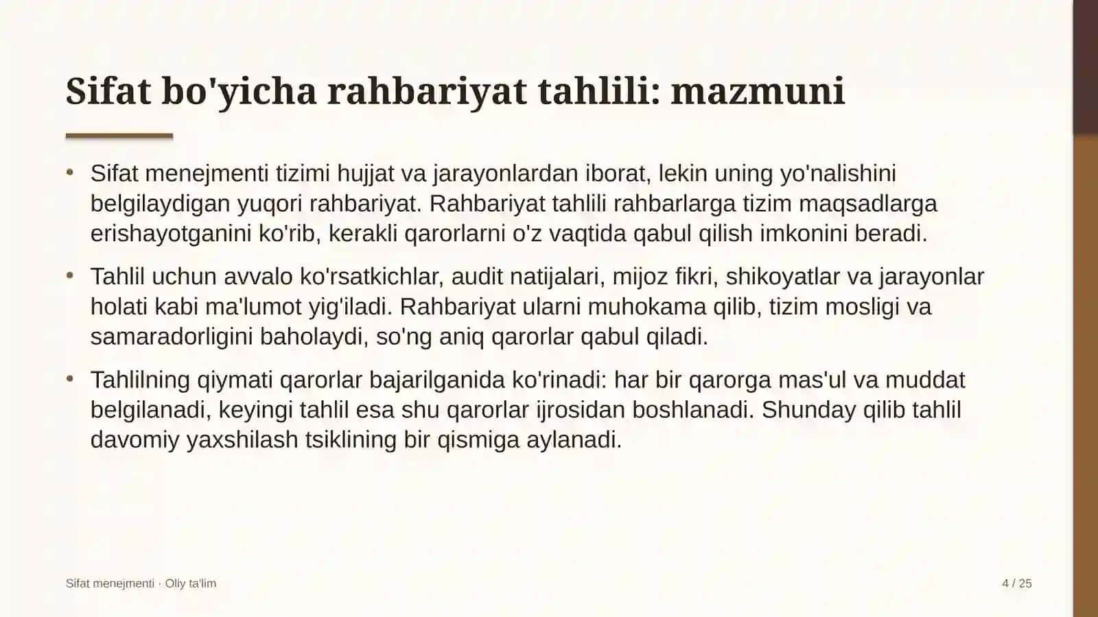 migratsiya xizmatida sifat bo'yicha rahbariyat tahlilini o'tkazish 6545 4