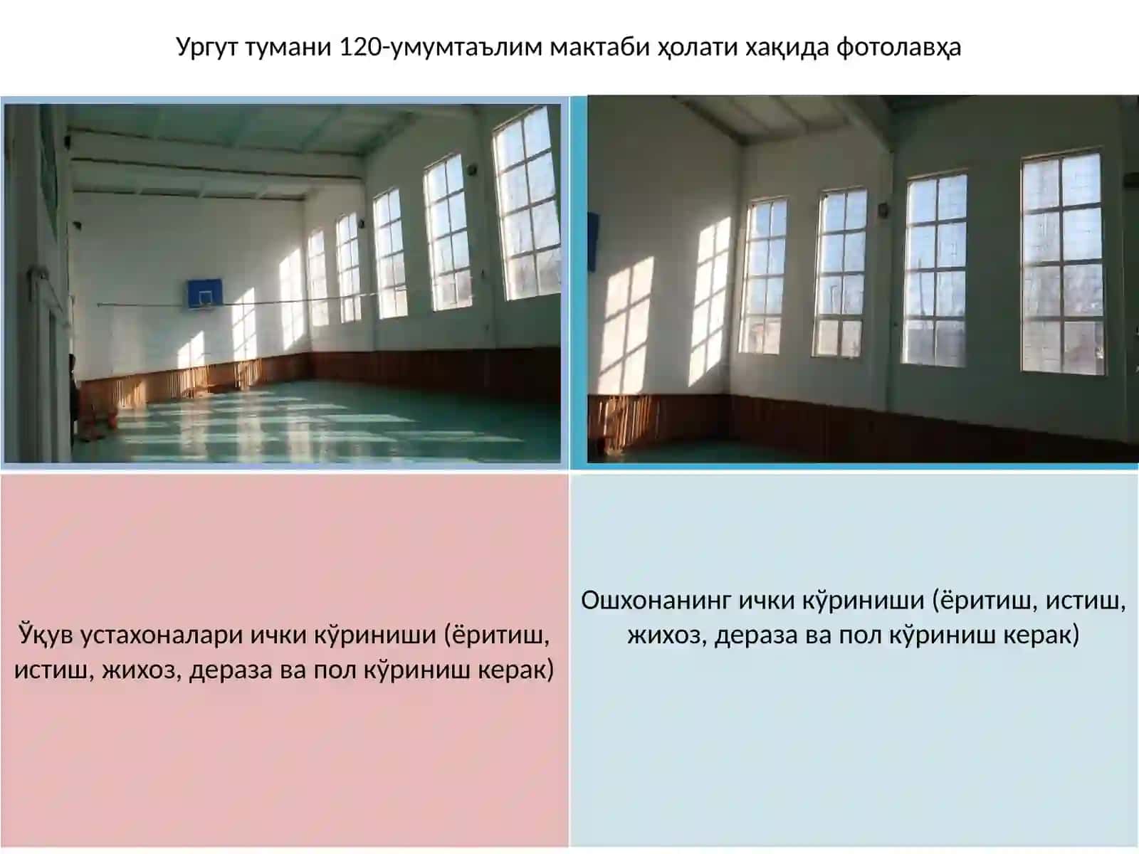 Ургут тумани 120-умумтаълиммактаби ҳолати хақида фотолавҳа 4