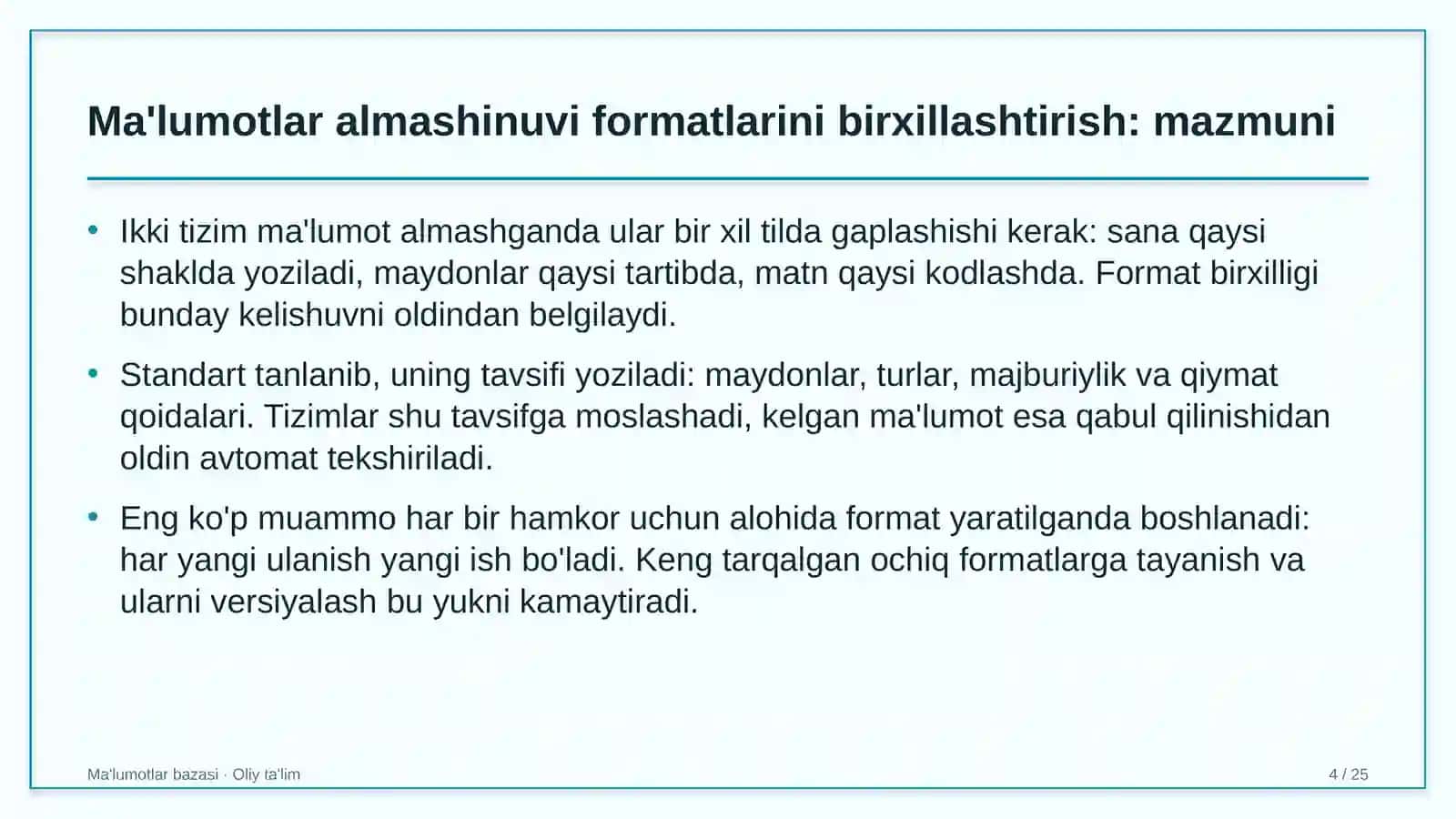 qimmatli qog'ozlar bozorida ma'lumotlar almashinuvi formatlarini birxillashtirish 7028 4