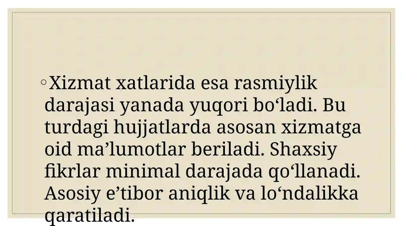 Ariza va xizmat xatlarida shaxsiylik va rasmiylik muvozanati 4