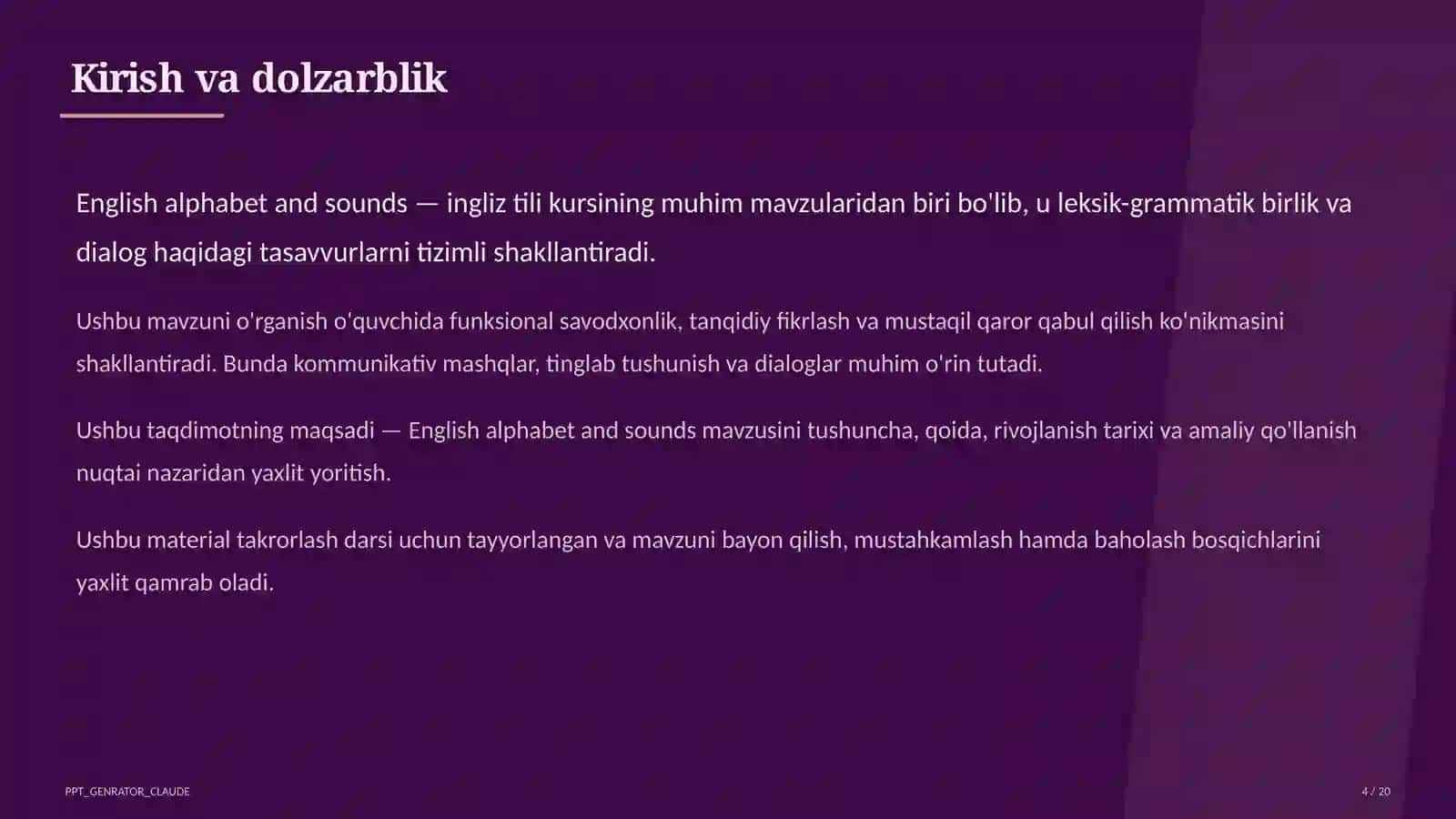 Ingliz tili (1– 11) — takrorlash darsi uchun 4
