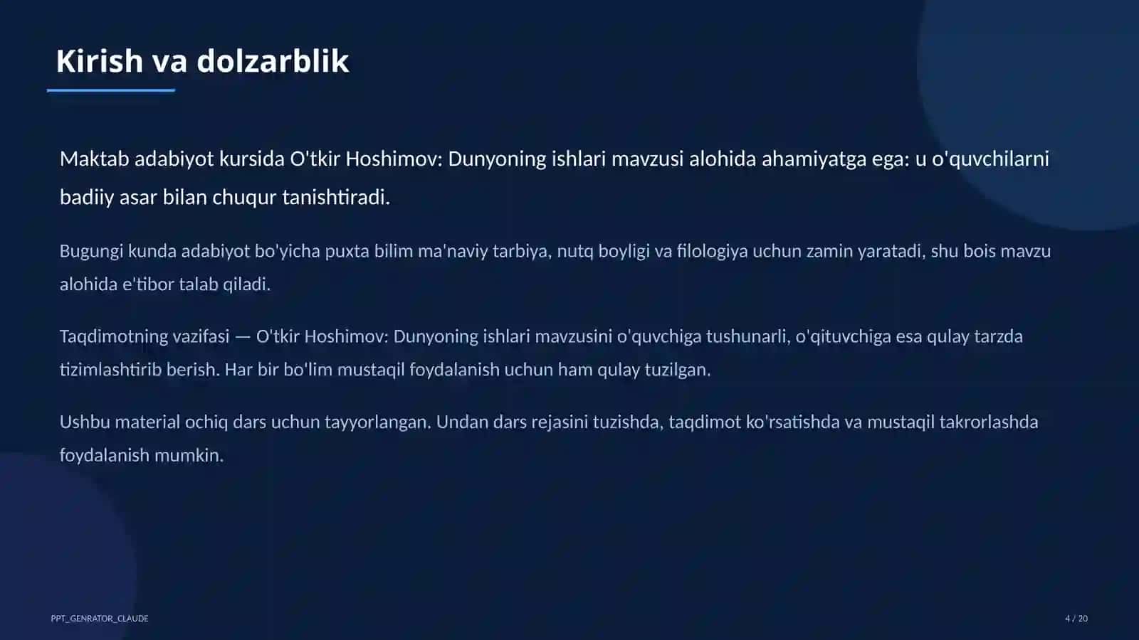 O'tkir Hoshimov: Dunyoning ishlari (7-sinf) 4