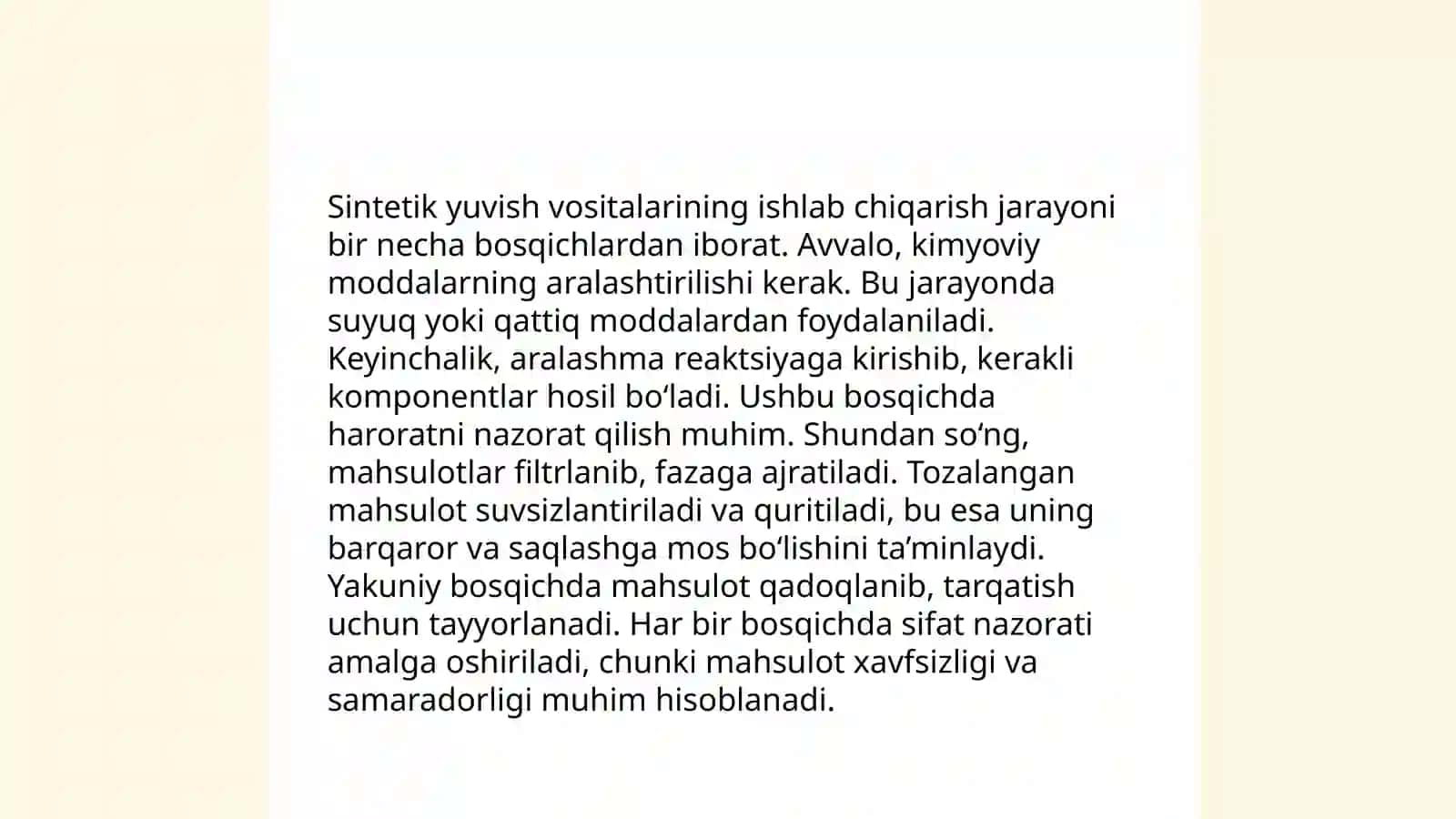 Sintetik yuvish vositalarini ishlab chiqarish texnalogiyasi 4