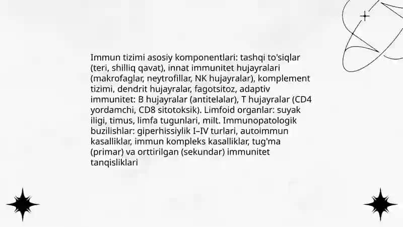 Immunpatologiya, xozirgi zamon klassifikatsiyasi: tug'ma va hayot davomida orttirilgan immun tanqisliklar 4