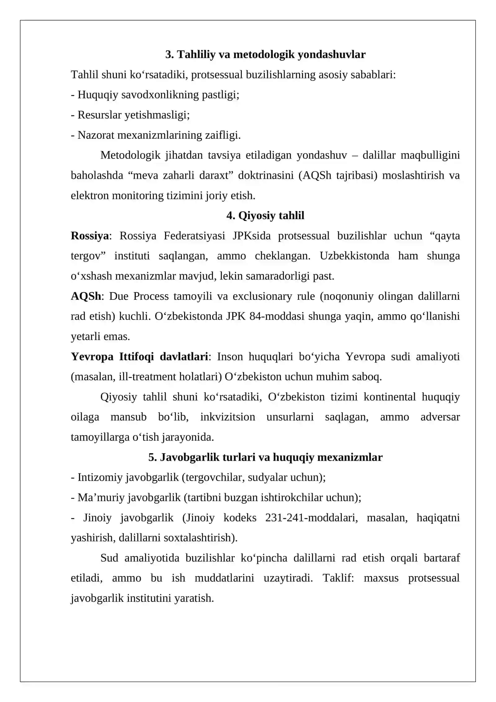 Surishtiruv, dastlabki tergov va sudda protsessual majburiyatlar hamda tartibni buzganlik uchun javobgarlik 4