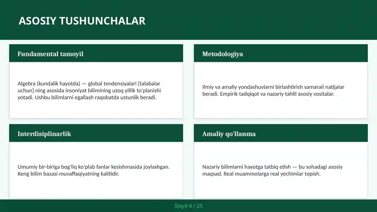 Algebra (kundalik hayotda) — global tendensiyalari [talabalar uchun] 4