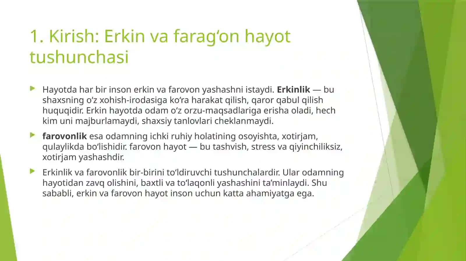 Kirish: Erkin va farag‘on hayot tushunchasi 4