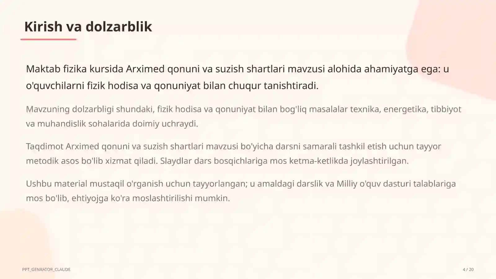 Arximed qonuni va suzish shartlari (7-sinf) 4