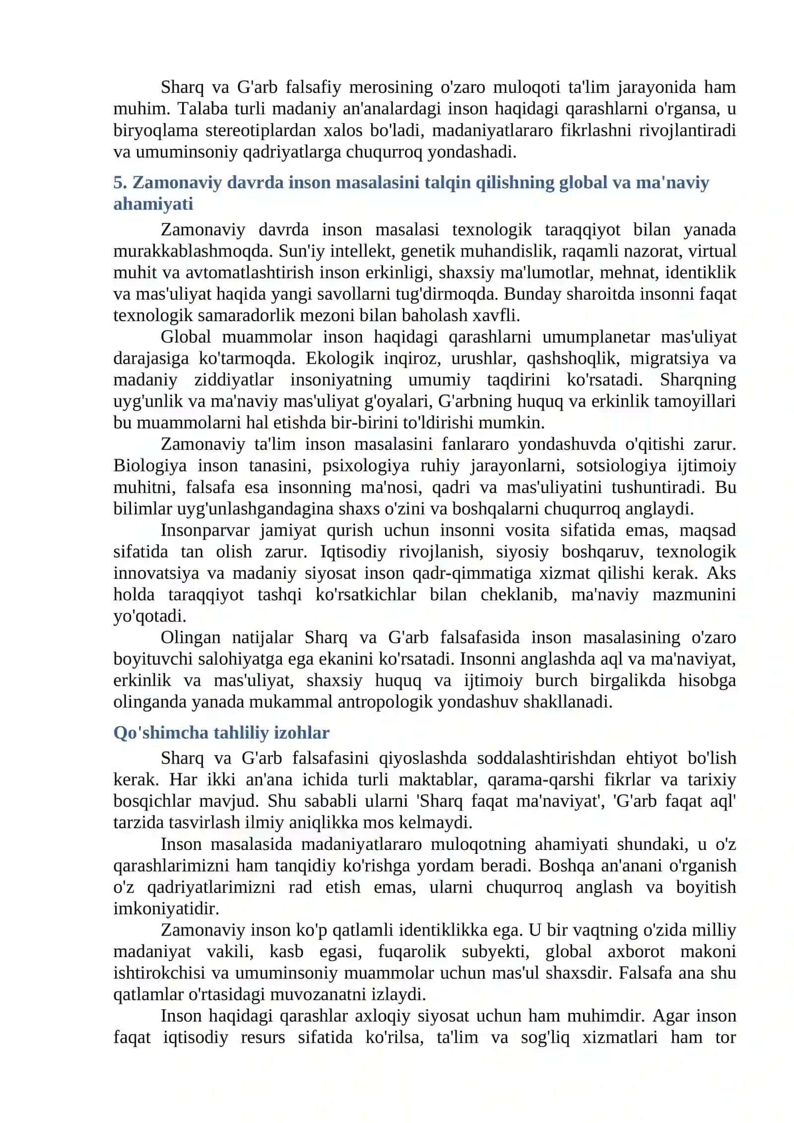 SHARQ VA G'ARB FALSAFASIDA INSON MASALASI 4