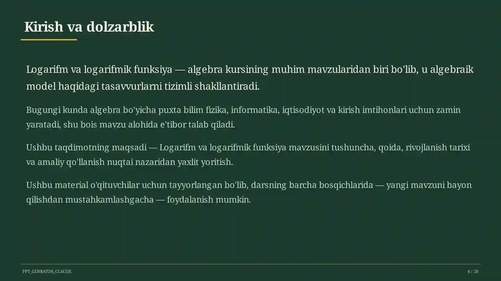 Logarifm va logarifmik funksiya (10-sinf) 4