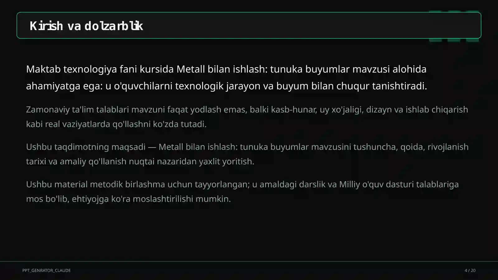 Metall bilan ishlash: tunuka buyumlar (6-sinf) 4