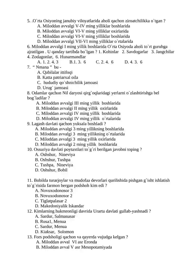6-sinf Tarix I-variant 4
