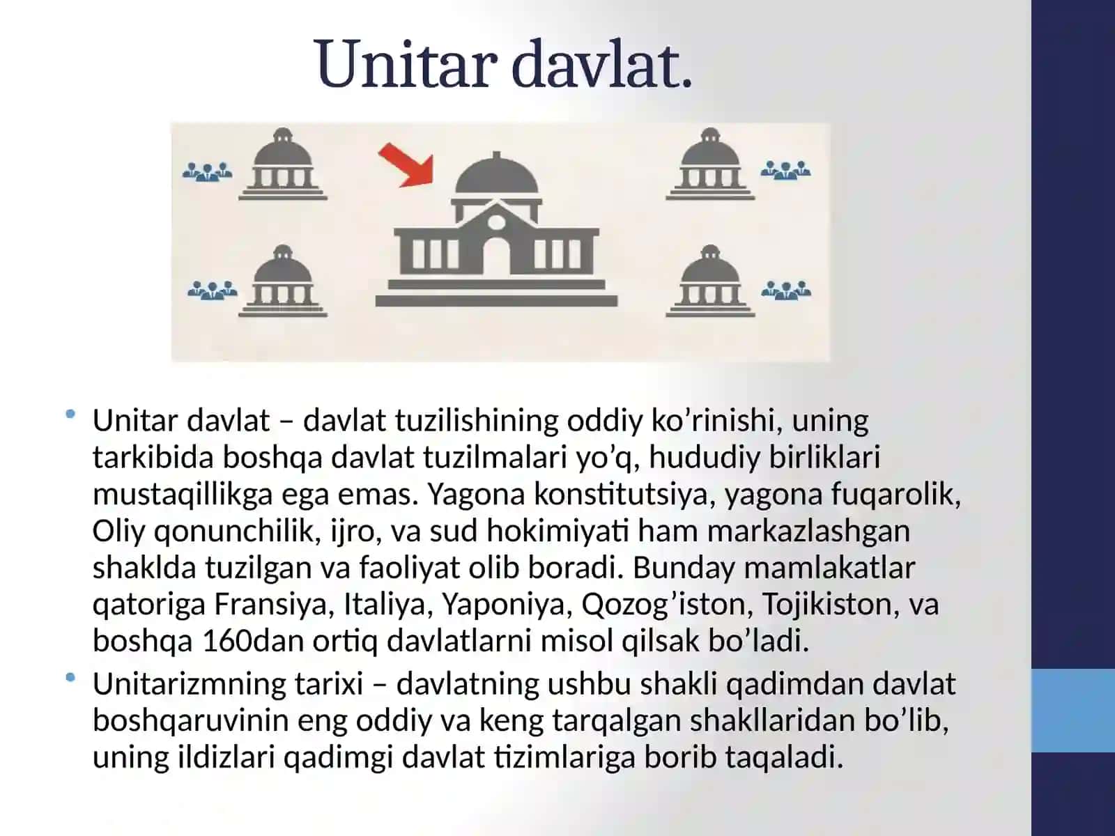 Davlatning ma’muriy-hududiy tuzilishi unitarizm, federalizm, konfederatsiya 4