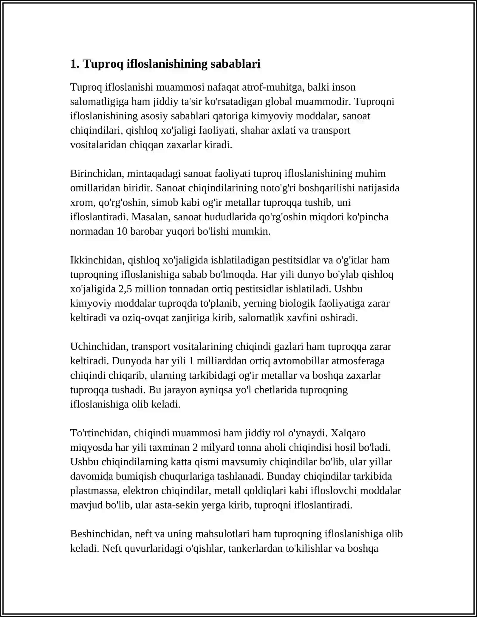 Tuproqning Ifloslanishi va uning Bugungi Kundagi Holati, Turlari va Darajalari 4