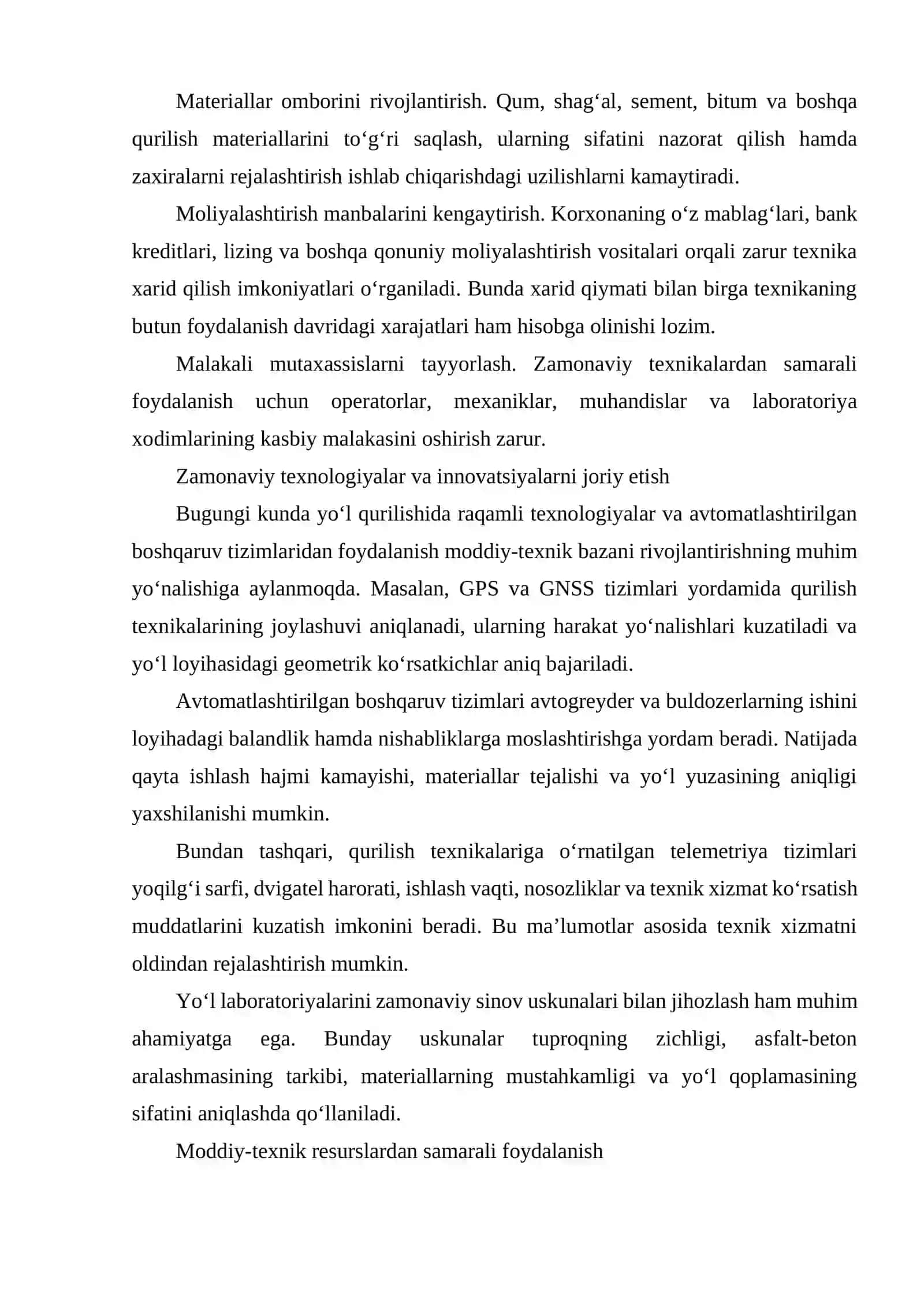 YO'L QURILISH KORXONALARI MODDIY-TEXNIK BAZASINI RIVOJLANTIRISH 4