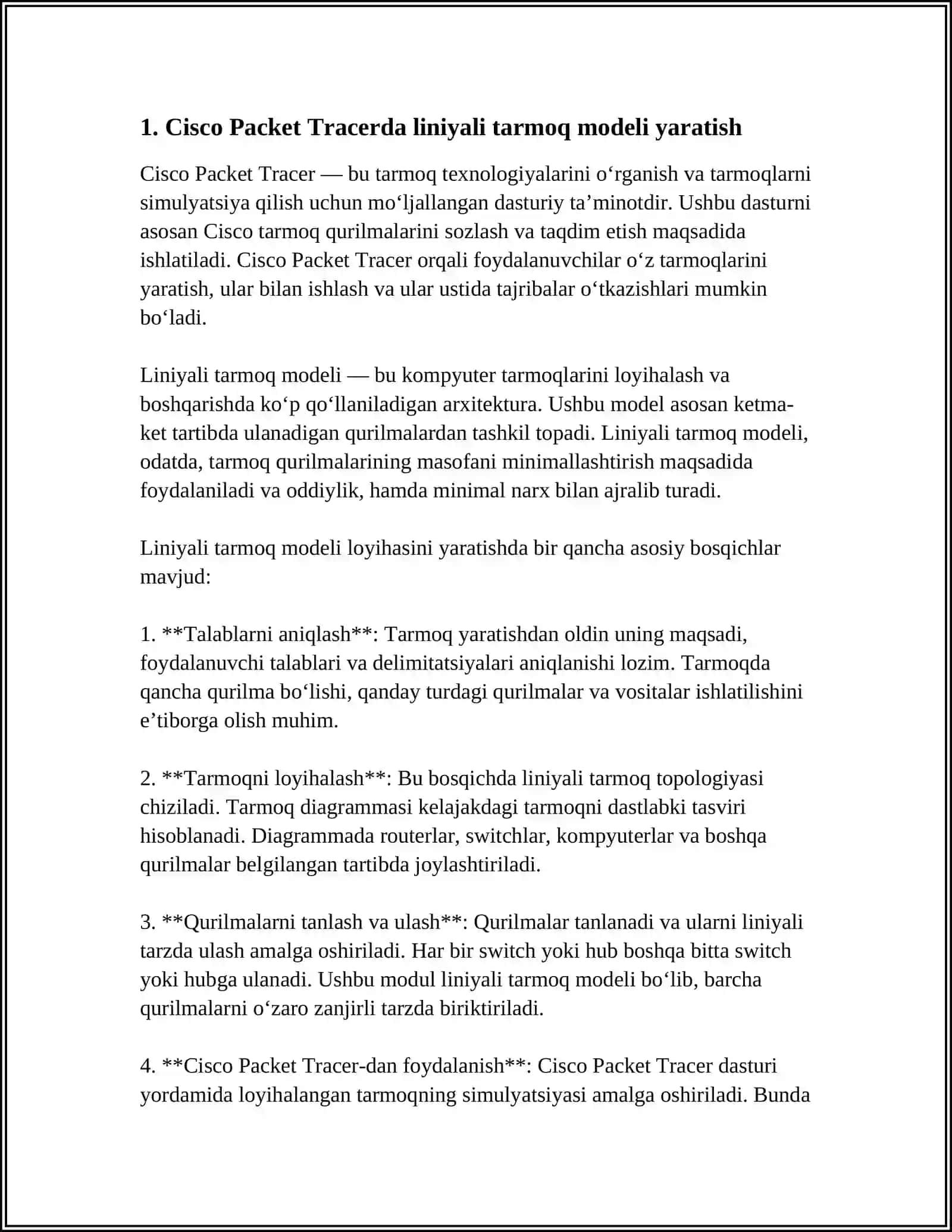 WEB XIZMATLARNING TARMOQ MODELINI QURISH CISCO PACET TRECERDA SERVERDA WEP-SAHIFA YARATISH 4