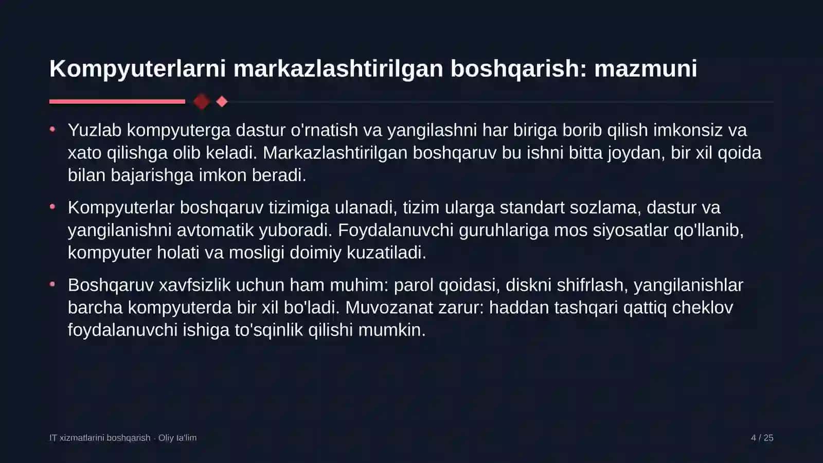 ekoturizmda foydalanuvchilar kompyuterlarini markazlashtirilgan boshqarish 4250 4