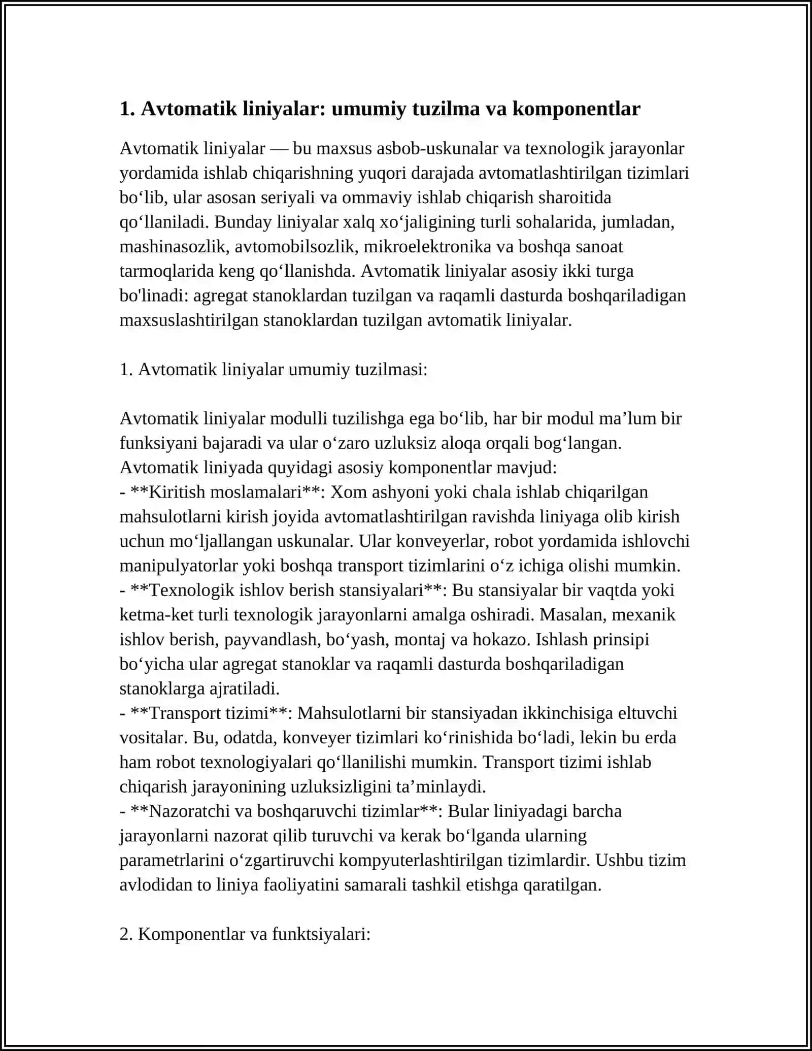 AGREGAT STANOKLARIDAN VA RAQAMLI DASTURDA BOSHQARILADIGAN MAHSUSLASHTIRILGAN STANOKLARDAN TUZILGAN AVTOMATIK LINIYALAR 4