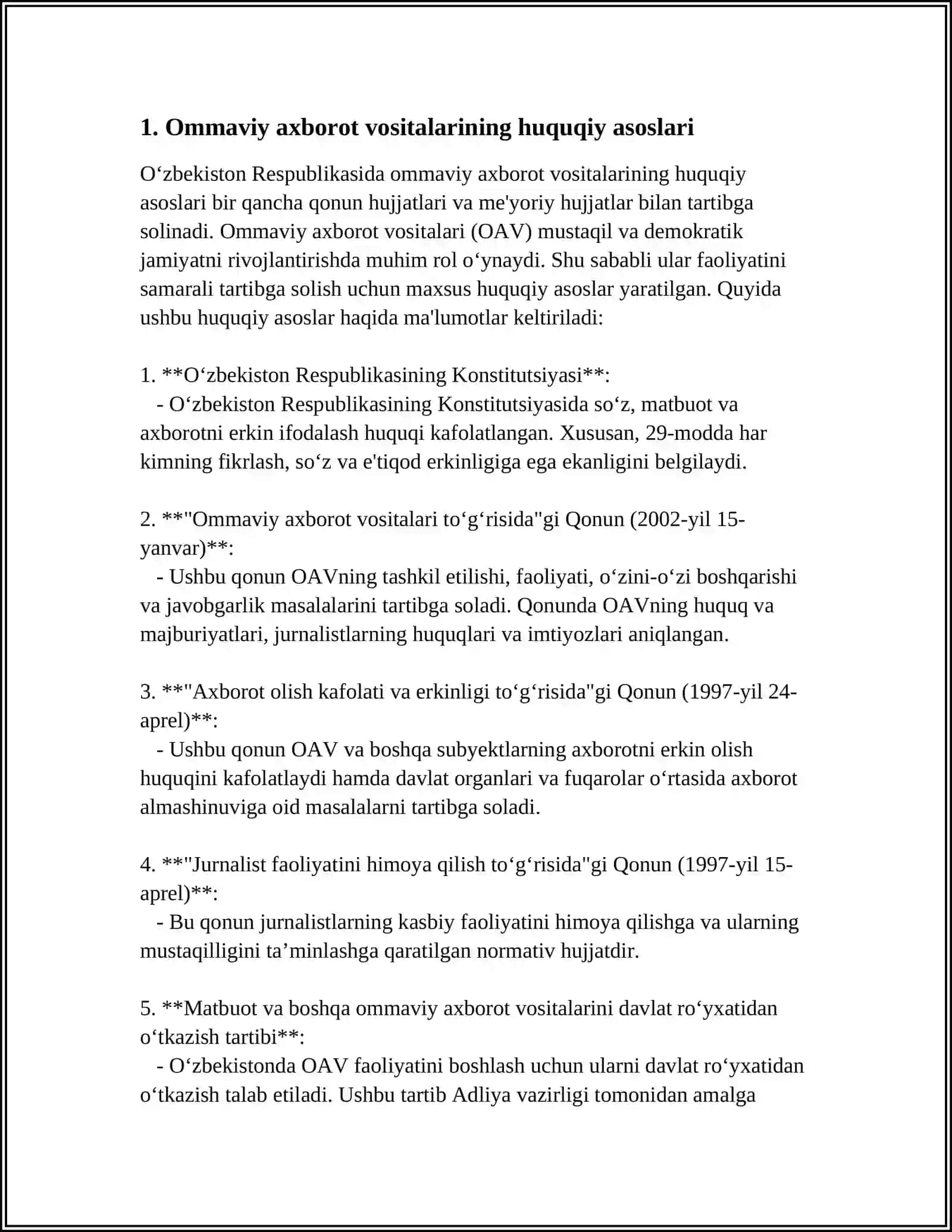 O'ZBEKISTON RESPUBLIKASIDA OMMAVIY AXBOROT VOSITALARINING FAOLIYATI 4