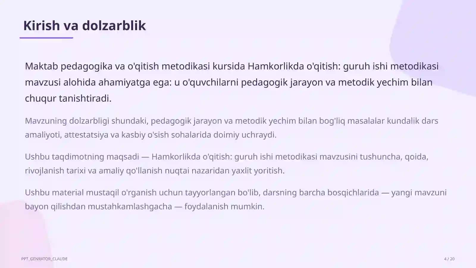 Hamkorlikda o'qitish: guruh ishi metodikasi 4