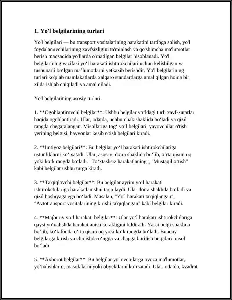 Yo'l belgilarini o'rnatishda qo'yiladigan umumiy talablar 4