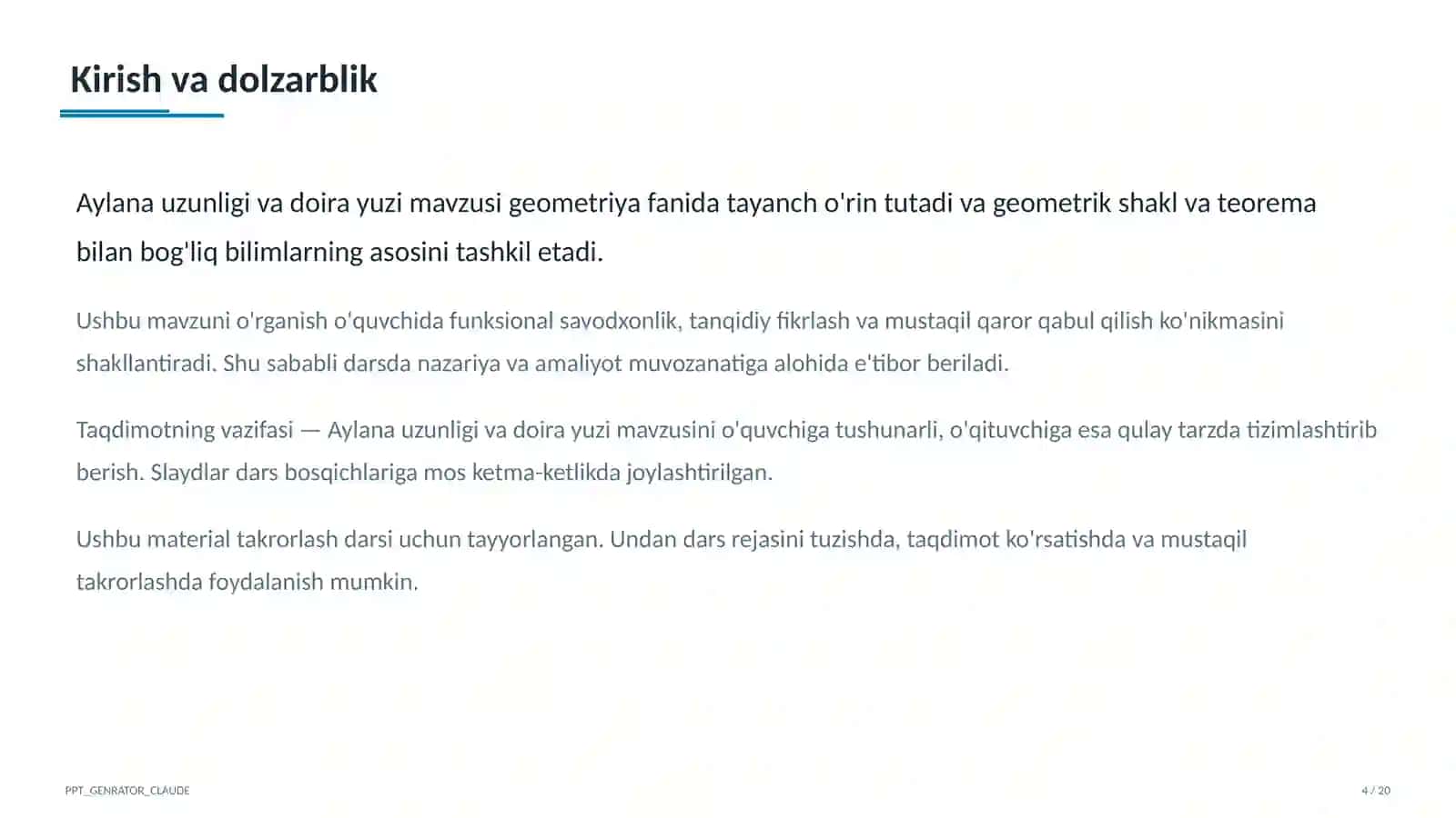 Aylana uzunligi va doira yuzi (9-sinf) 4