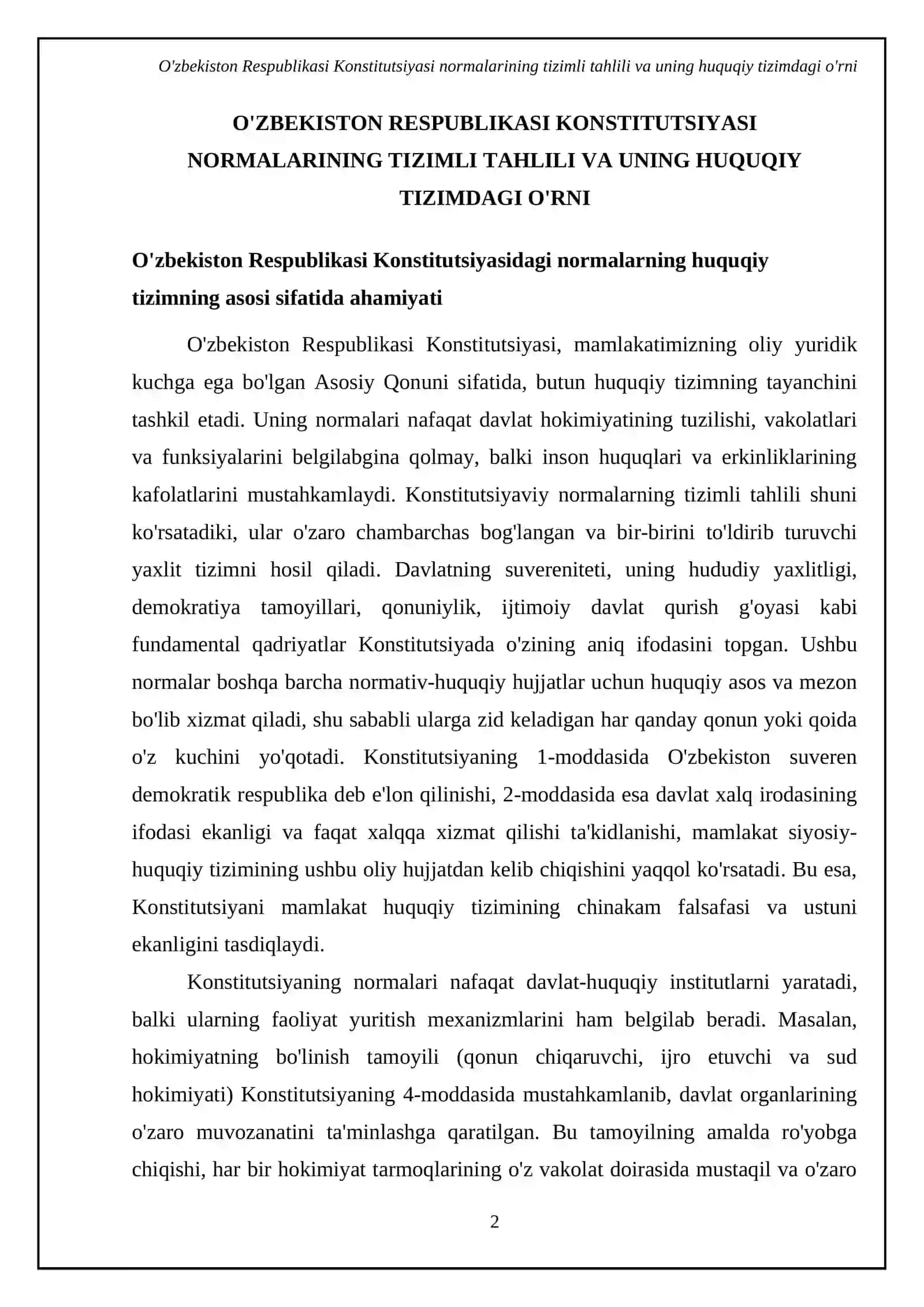 Konstitutsiya normalarini tahlil qilish va uning qonun va boshqa normativ hujjatlar bilan munosabati. Tashqi siyosatning konstitutsiyaviy asoslari 4