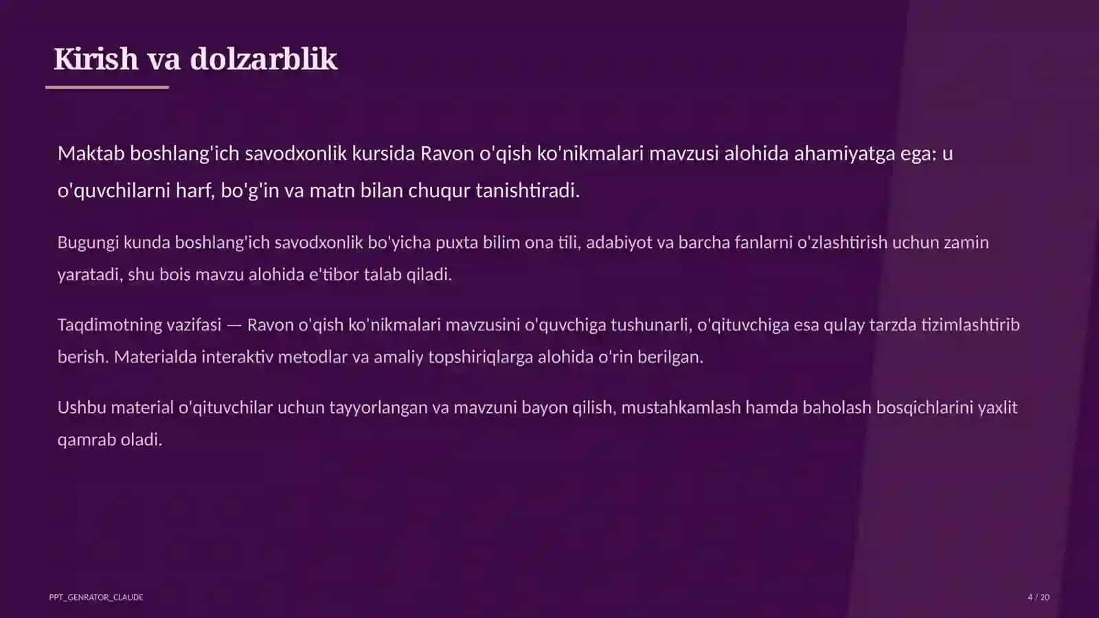 Ravon o'qish ko'nikmalari (1-sinf) 4