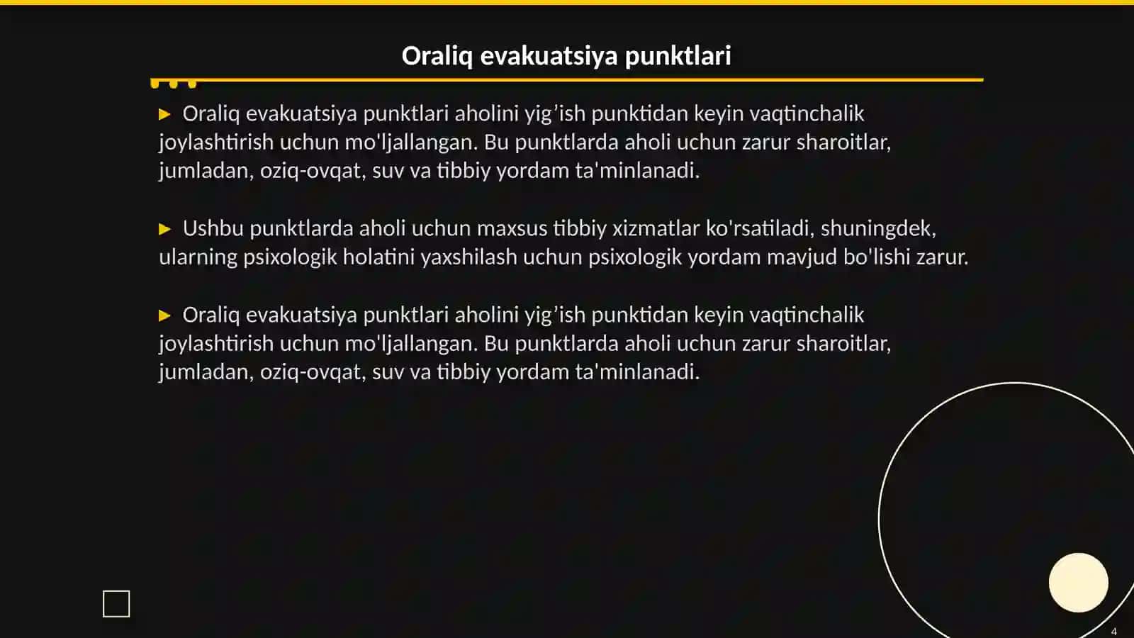 Evakuatsiyalanuvchi aholini yig’ish punkti va oraliq evakuaciyalash punktlarining vazifalari 4