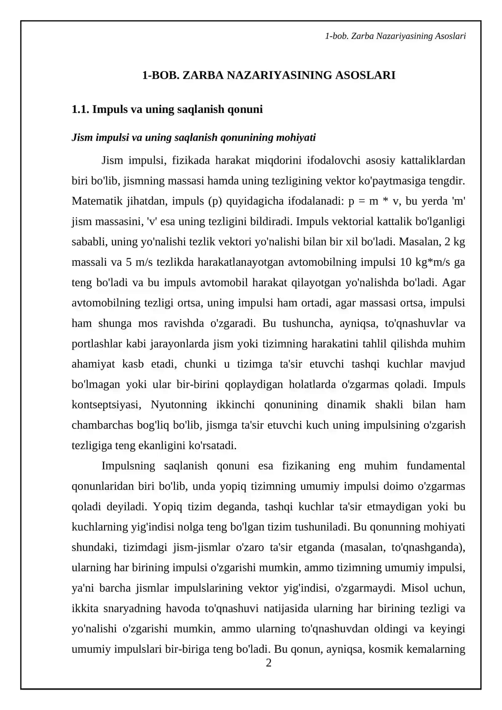 Zarba nazariyasi.Elastik va noelastik toqnashublar.Karno teoremasi 4