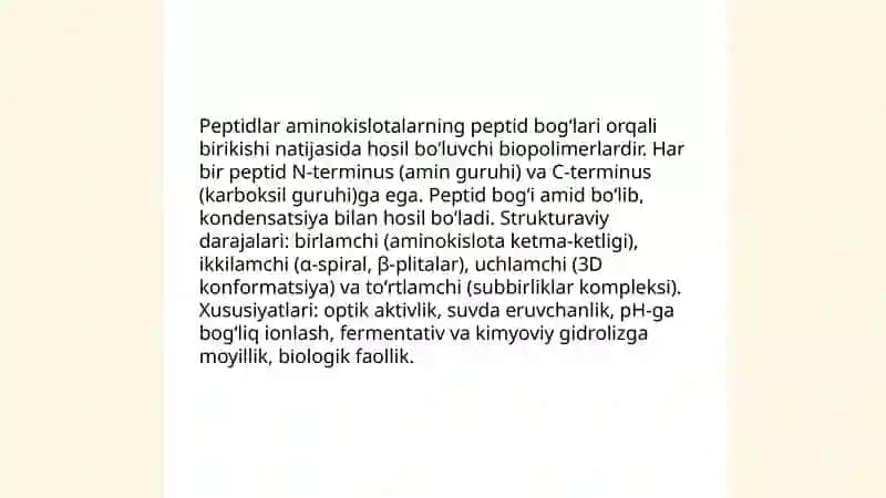 Biopolimerlar. Peptidlar 4