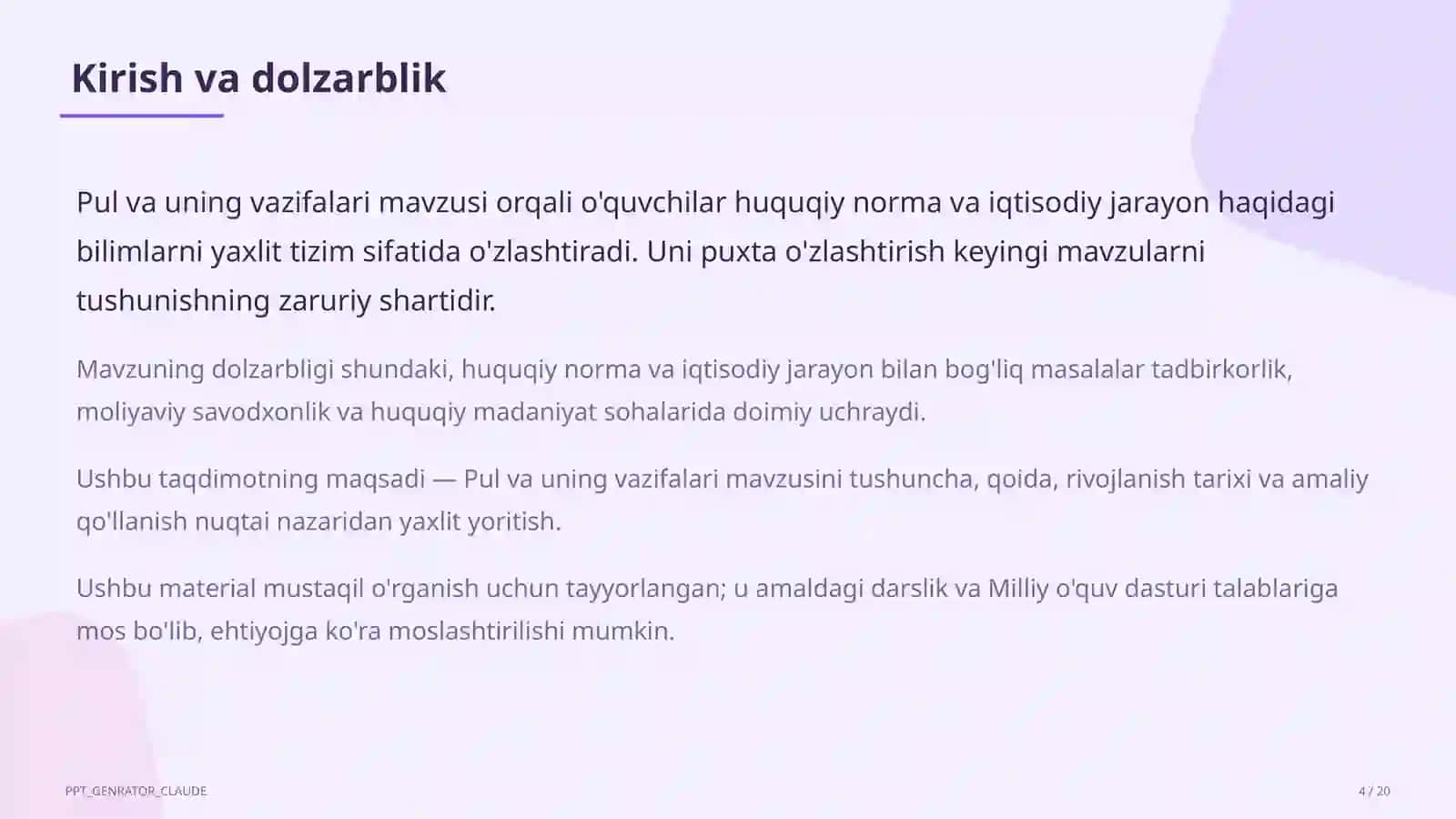 Pul va uning vazifalari (9-sinf) 4