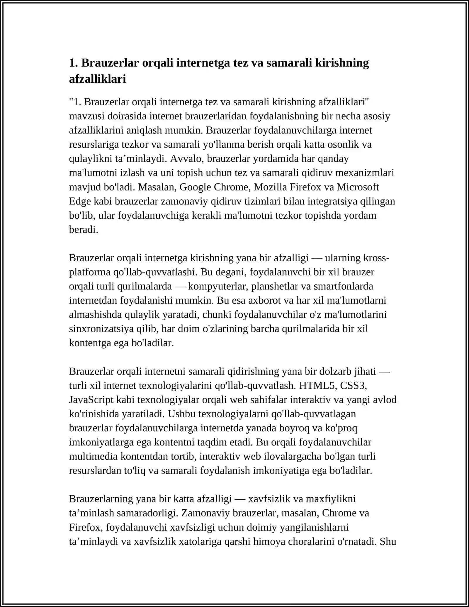 INTERNET BROUZERLARDAN FOYDALANISH AFZALLIKLARI VA ULARNING TAHLILLARI 4