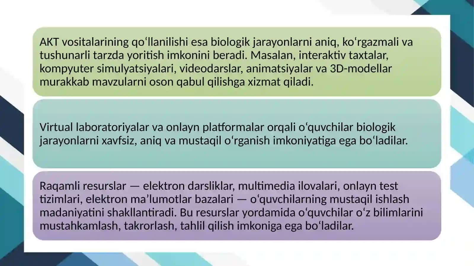 Biologiya fanini o'qitishni takomillashtirish yo'llari 4