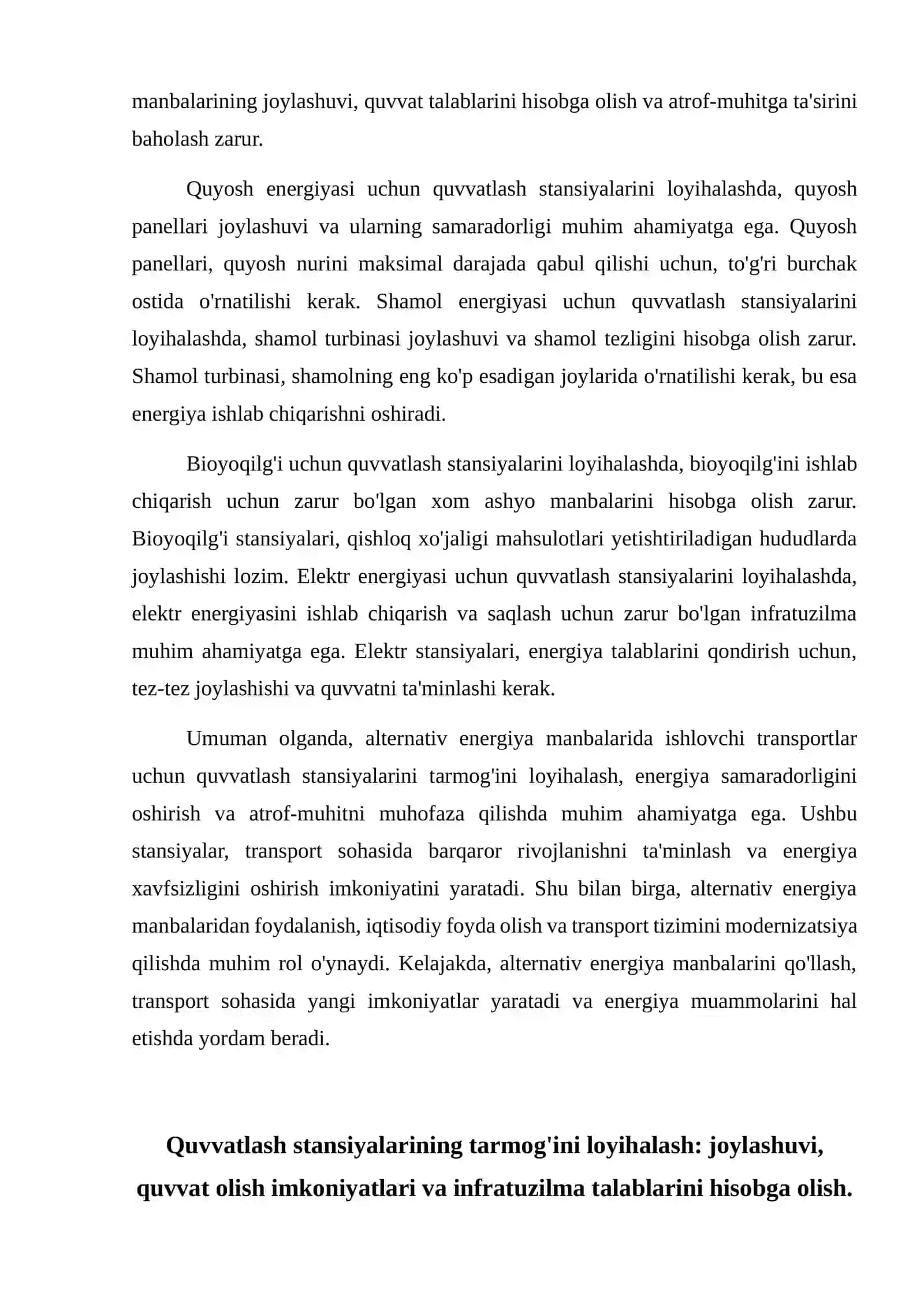 Alternatif energiya manbalarida ishlovchi trasportlar uchun quvvatlash stansiyalarini tarmog'ini loyihalash 4