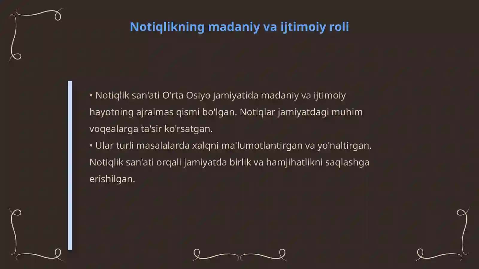 OʻRTA OSIYO NOTIQLIK SAN’ATINING NAMOYONDALARINING ASARLARINI ORGANISH 4