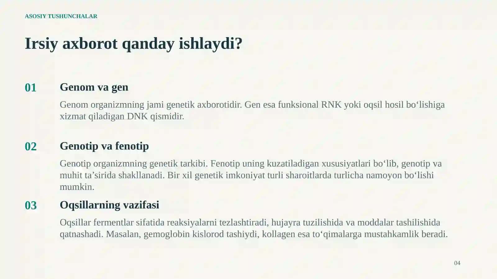 Hayotning molekulyar asoslari 4