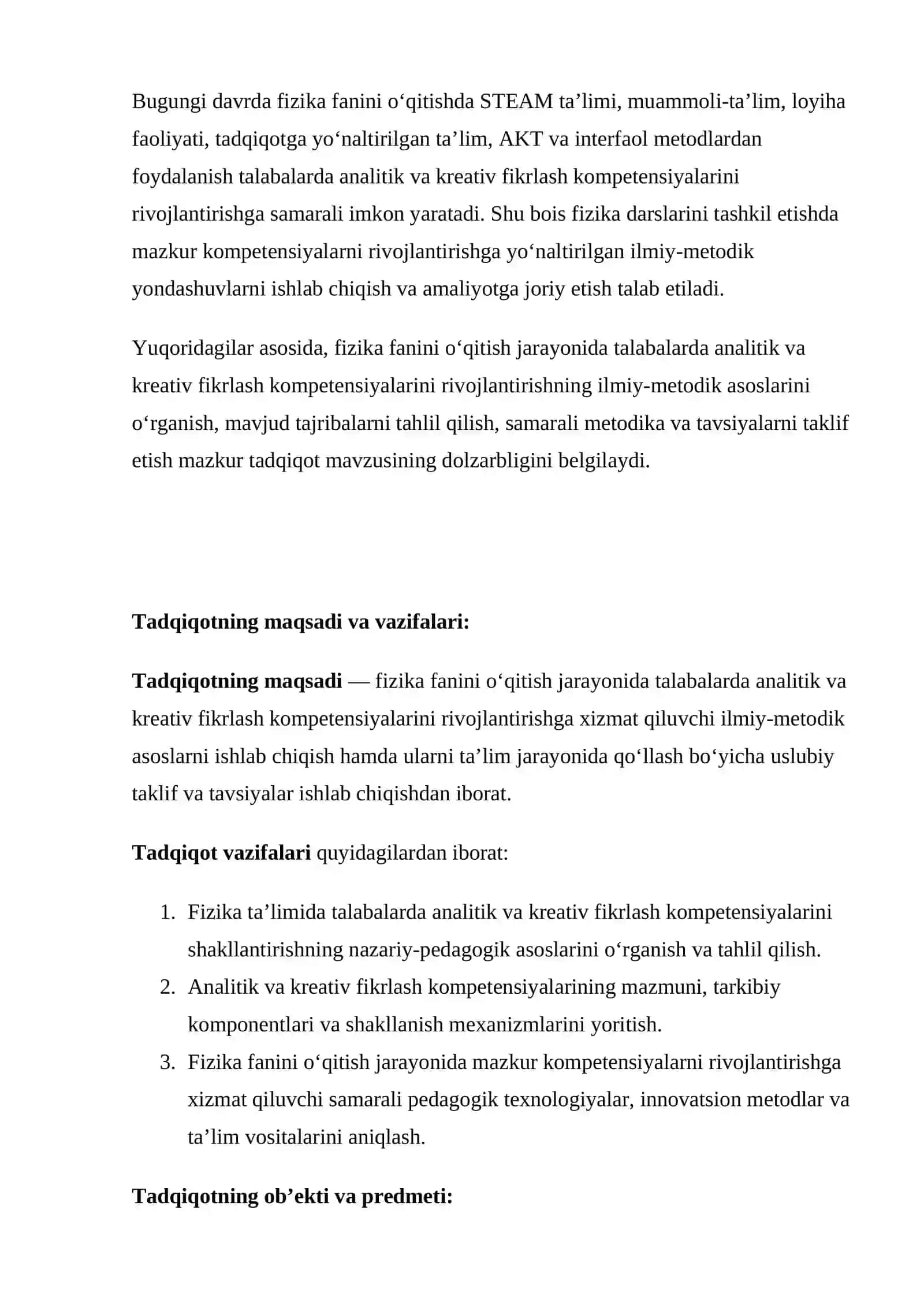 Fizika fanini o‘qitish jarayonida talabalarda analitik va kreativ fikrlash kompetensiyalarini rivojlantirishning ilmiy-metodik asoslari 4