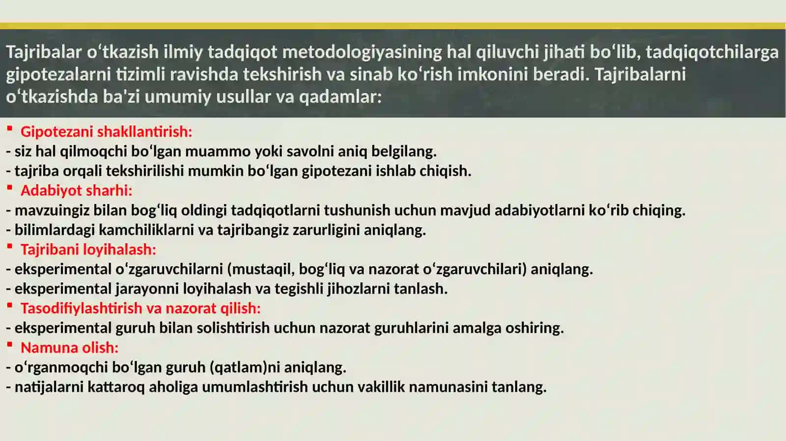 TAJRIBA TADQIQOTLARI 4