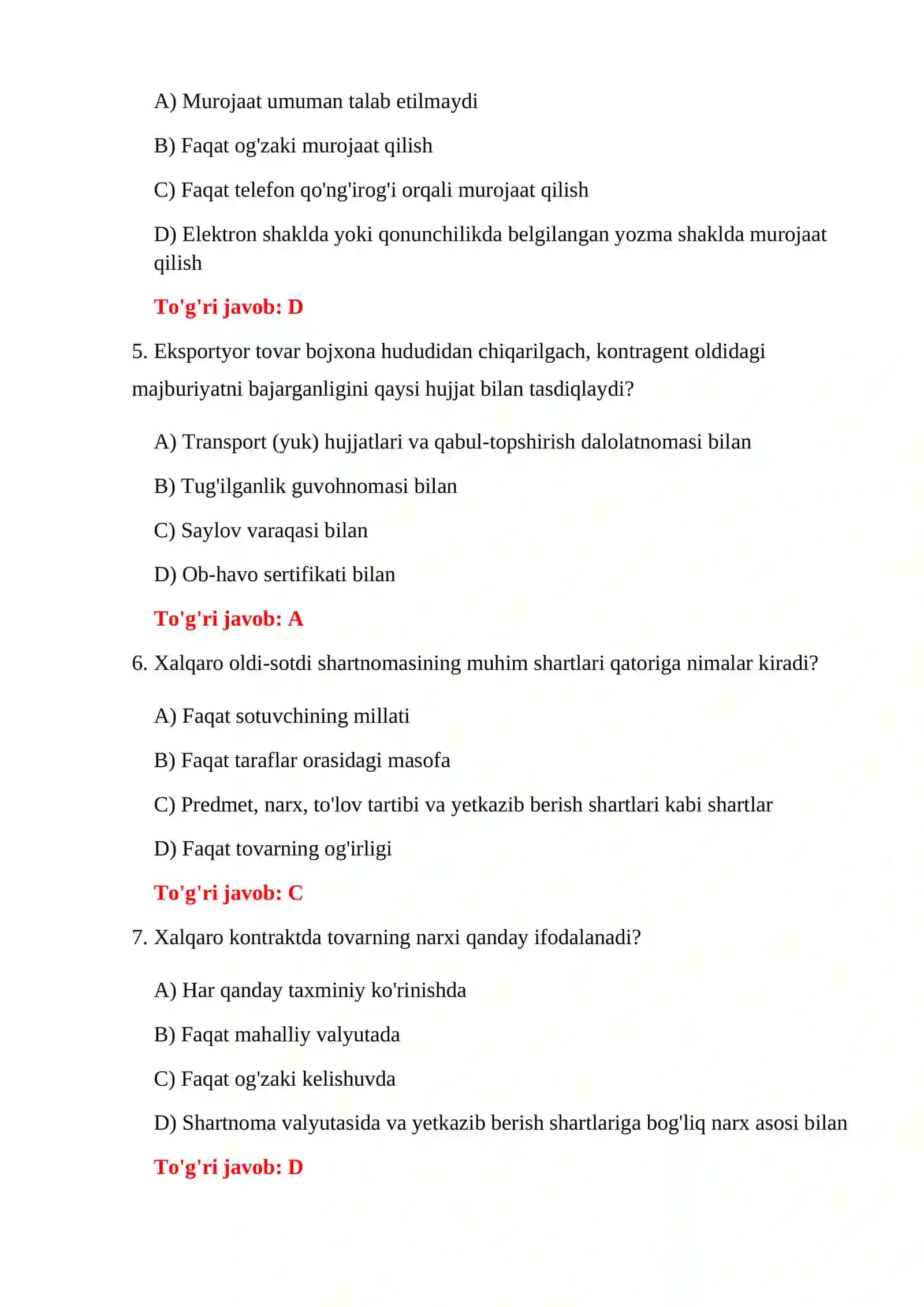 TIF ISHTIROKCHILARI UCHUN TESTLAR 4