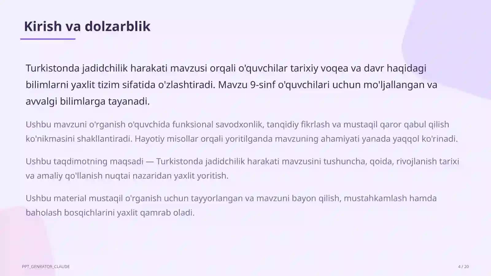 Turkistonda jadidchilik harakati (9-sinf) 4