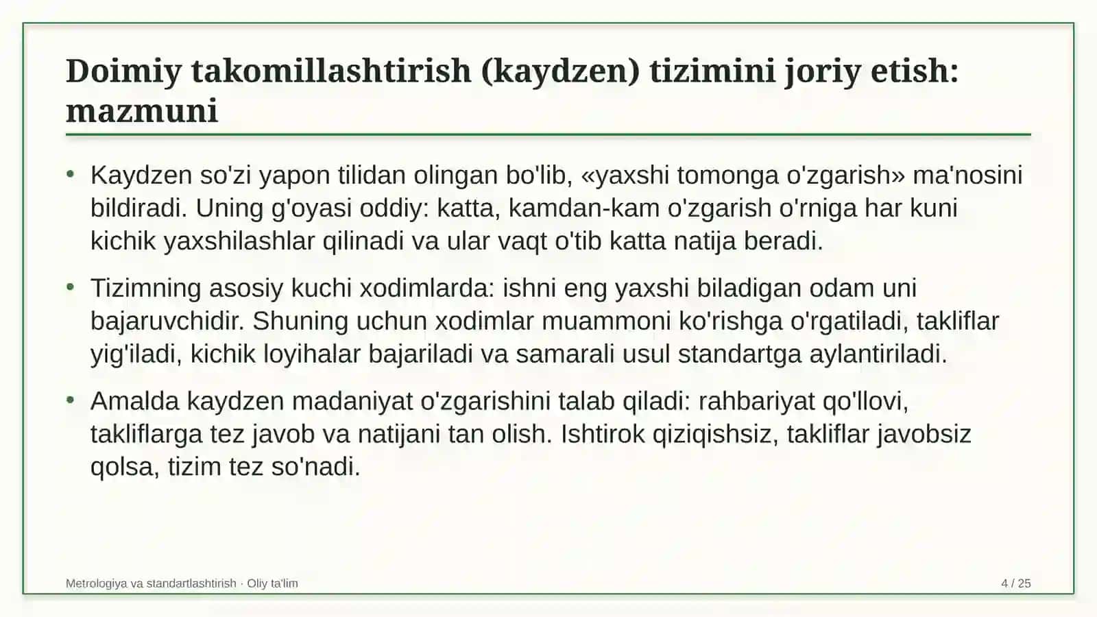 tog' kon sanoatida doimiy takomillashtirish kaydzen tizimini joriy etish 3004 4