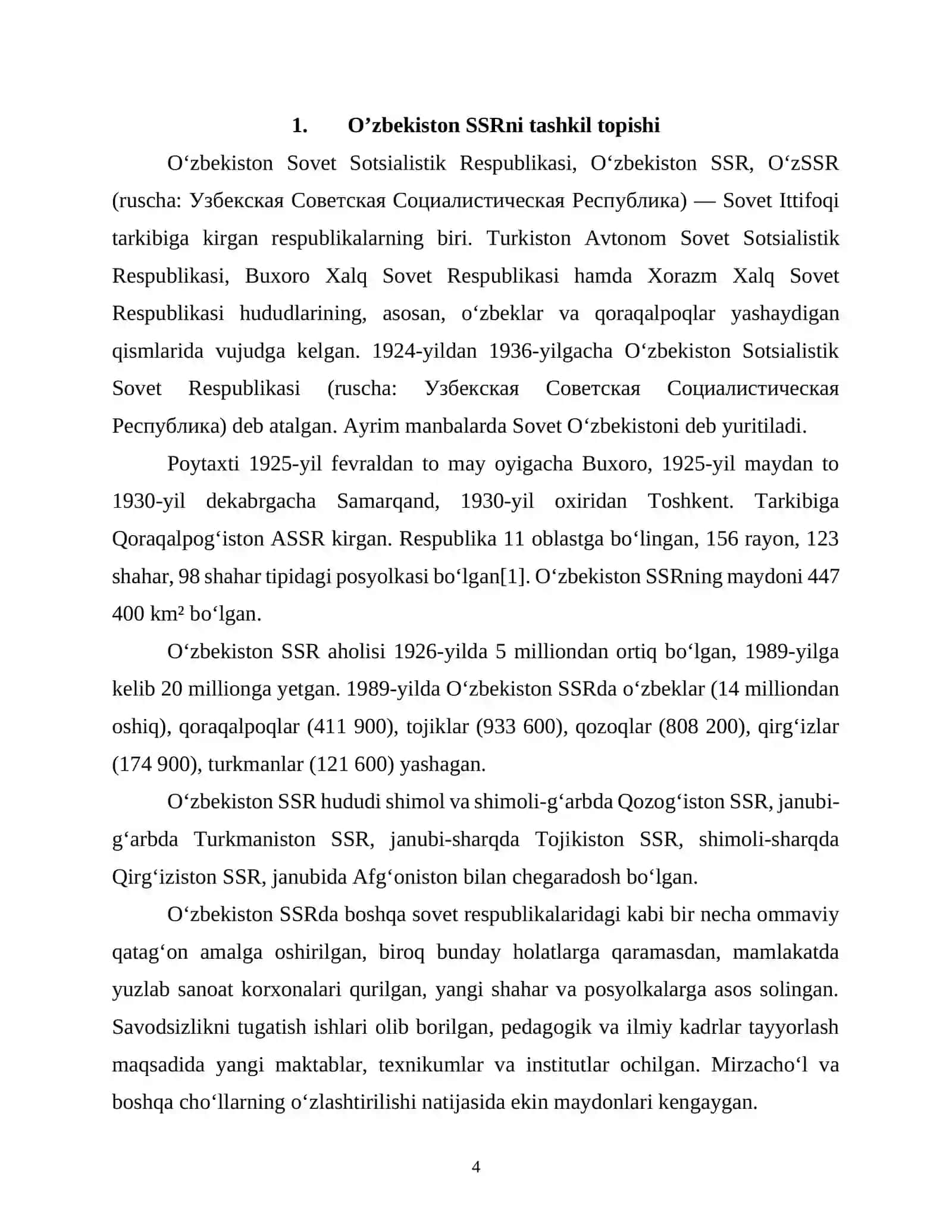 O‘zbekiston SSRning tashkil topishi va uning SSSR tarkibi kirishi 4